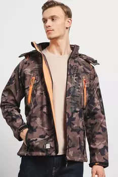 Зимняя куртка техно камуфляж со съемным капюшоном Geographical Norway, черный