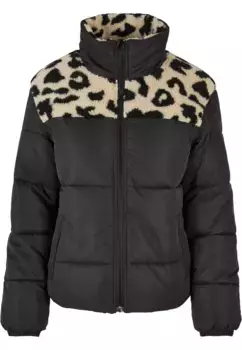 Зимняя куртка URBAN CLASSICS " Urban Classics Women's Ladies AOP Sherpa Mixed Puffer Jacket" (1 шт.), без капюшона, цвет Black/Sandleo