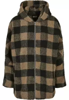 Зимняя куртка URBAN CLASSICS " Urban Classics Women's Ladies Hooded Oversized Check Sherpa Jacket" (1 шт.), с капюшоном, черный