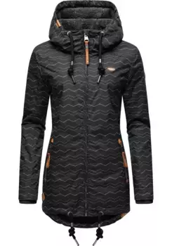 Зимняя куртка в стиле Ragwear "Зузка Зима", с капюшоном, стильная зимняя парка на флисовой подкладке Тедди, цвет Nero