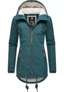 Зимняя куртка в стиле рэгвир "Зузка Зима", с капюшоном, стильная зимняя парка на флисовой подкладке Тедди Ragwear, зеленый