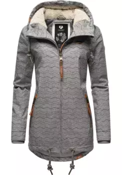 Зимняя куртка в стиле рэгвир "Зузка Зима", с капюшоном, стильная зимняя парка на флисовой подкладке Тедди Ragwear, серый