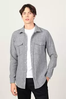 Зимняя облегающая мужская рубашка дровосека с двойным карманом и клапаном, серая рубашка с застежками-кнопками TUDORS