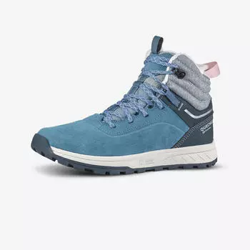 Зимняя обувь детского размера. 35–38 Теплые водонепроницаемые кожаные шнуровки для походов — SH500 QUECHUA, цвет blau