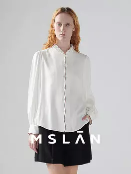 Зимняя пригородная рубашка Mslan с длинными рукавами и рюшами, миндальный цвет