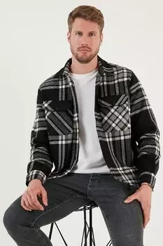 Зимняя рубашка стандартного кроя в клетку с двумя карманами CF24W129003 Buratti, черно-белый