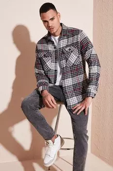 Зимняя рубашка стандартного кроя в клетку с двумя карманами CF24W127092 Buratti, серый