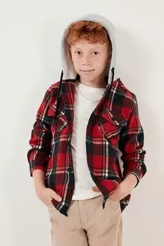Зимняя рубашка в клетку с капюшоном и двумя карманами для лесоруба CF24W81780 Lela, красный-темно-синий
