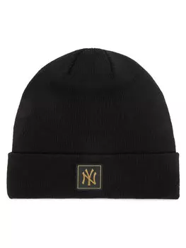 Зимняя шапка New Era New York Yankees Metallic Badge Black Cuff Knit Beanie 60424815, черный