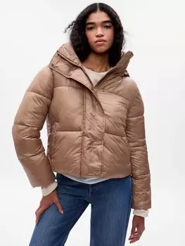 Зимняя стеганая укороченная куртка primaloft Gap, коричневый