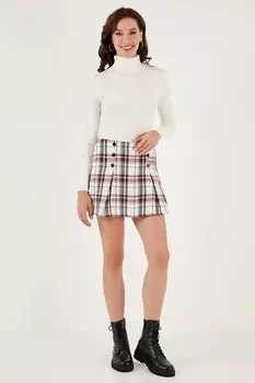 Зимняя твидовая мини-шорта-юбка стандартного кроя 611ET0020 Lela, плитка