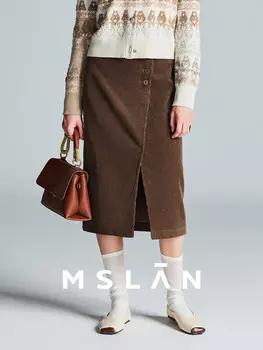 Зимняя вельветовая Mslan в стиле ретро с разрезом, темный кофе