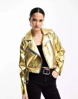 Золотая косуха из искусственной кожи Stradivarius