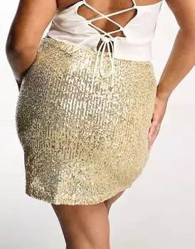 Золотая мини-юбка с пайетками ASOS DESIGN Curve