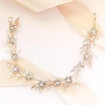 Золотая свадебная ветка с цветами и листьями KOKONET