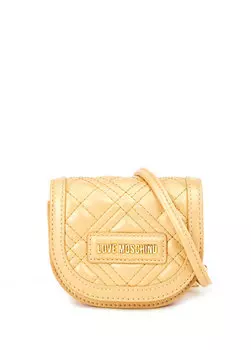 Золотая женская сумка с логотипом Love Moschino
