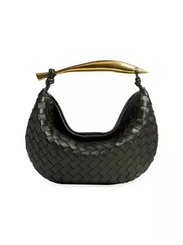 Золотистая кожаная сумка Sardine с ручкой сверху Bottega Veneta, черный