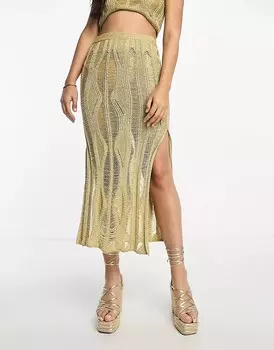 Золотистая макси-юбка с блестками Miss Selfridge, золотой