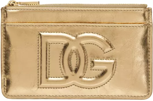 Золотистая визитница среднего размера с логотипом DG Dolce & Gabbana