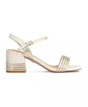 Золотисто кожаные босоножки на декорированном каблуке Kazar, желтый