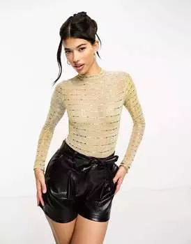Золотистое боди с высоким воротником и пайетками Simmi Simmi Clothing