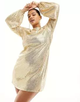 Золотистое мини-платье с пайетками Jaded Rose
