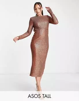 Золотистое платье-футляр миди с пайетками ASOS DESIGN Tall