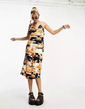 Золотистое платье-комбинация миди с лямкой на шее Superdry Vintage