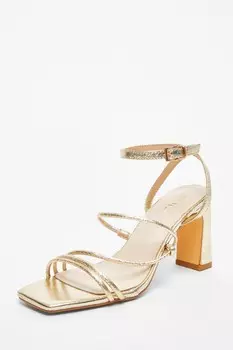 Золотистые босоножки из искусственной кожи с ремешками на каблуке QUIZ Clothing