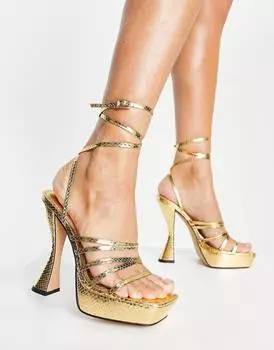 Золотистые босоножки на каблуке с ремешками Topshop Roxi