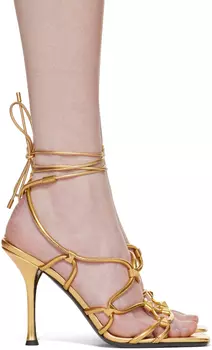 Золотистые босоножки на каблуке с сеткой Valentino Garavani Rockstud