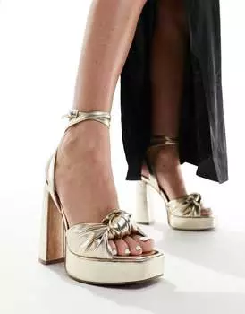 Золотистые босоножки на платформе с завязками ASOS DESIGN Nikita