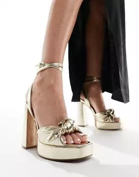 Золотистые босоножки на платформе с завязками ASOS DESIGN Nikita