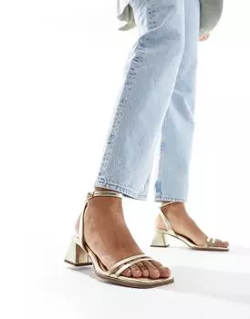 Золотистые босоножки на среднем каблуке ASOS DESIGN Honeydew