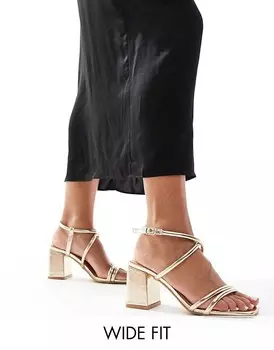 Золотистые босоножки SEQWL Wide Fit на блочном каблуке