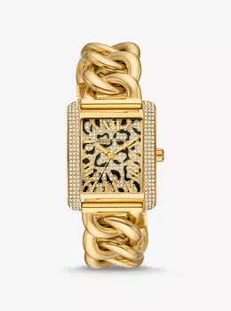 Золотистые часы Mini Emery Animal Pav с звеньями Curb Link Michael Kors, желтый