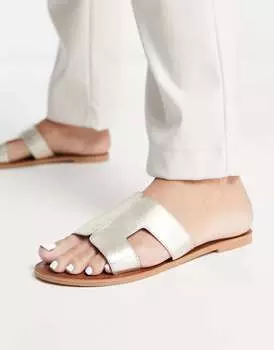 Золотистые кожаные шлепанцы с вырезами Accessorize