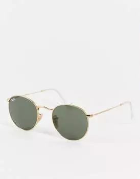 Золотистые круглые солнцезащитные очки Ray-Ban