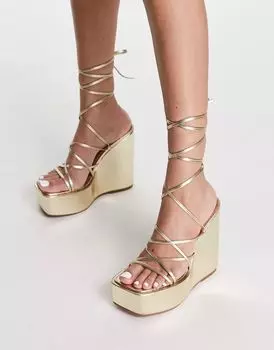 Золотистые кружевные туфли на танкетке ASOS Tanon