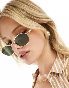 Золотистые овальные солнцезащитные очки в металлической оправе ASOS DESIGN