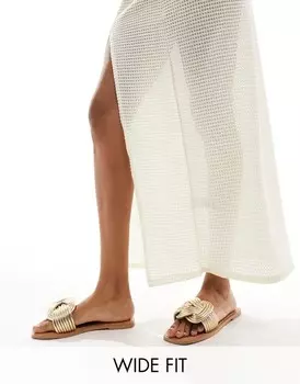 Золотистые плетеные сандалии на плоской подошве ASOS DESIGN Fifi