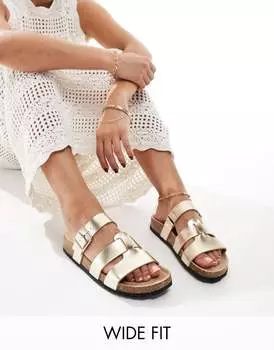 Золотистые сандалии-мюли на плоской подошве ASOS DESIGN Wide Fit Field
