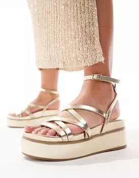Золотистые сандалии на плоской платформе с ремешками ASOS DESIGN Taurus 2