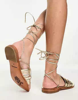 Золотистые сандалии на плоской подошве с ремешками Free People