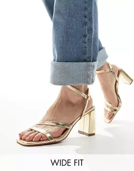 Золотистые широкие босоножки на среднем каблуке ASOS DESIGN Hampstead