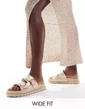 Золотистые широкие босоножки на стельке с двумя ремешками London Rebel