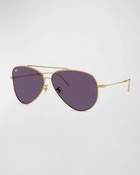 Золотистые солнцезащитные очки-авиаторы из металла и пластика Ray Ban, цвет Purple