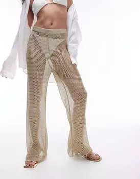 Золотистые трикотажные пляжные брюки с эффектом металлик Topshop