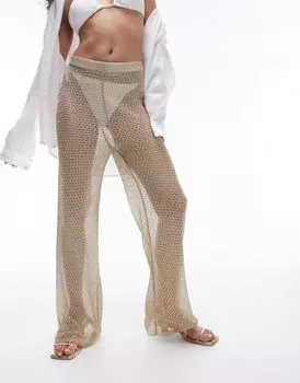 Золотистые трикотажные пляжные брюки с эффектом металлик Topshop