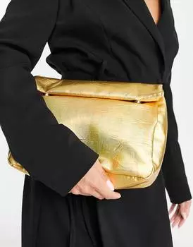 Золотистый переливающийся клатч с отворотом ASOS DESIGN
